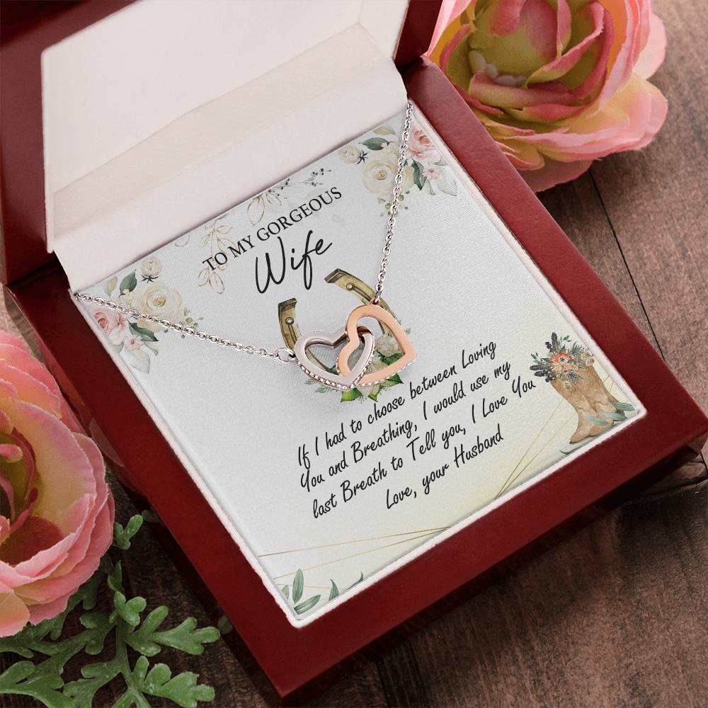 To My Gorgeous Wife Interlocking Hearts Necklace Mother'S Day Message Card