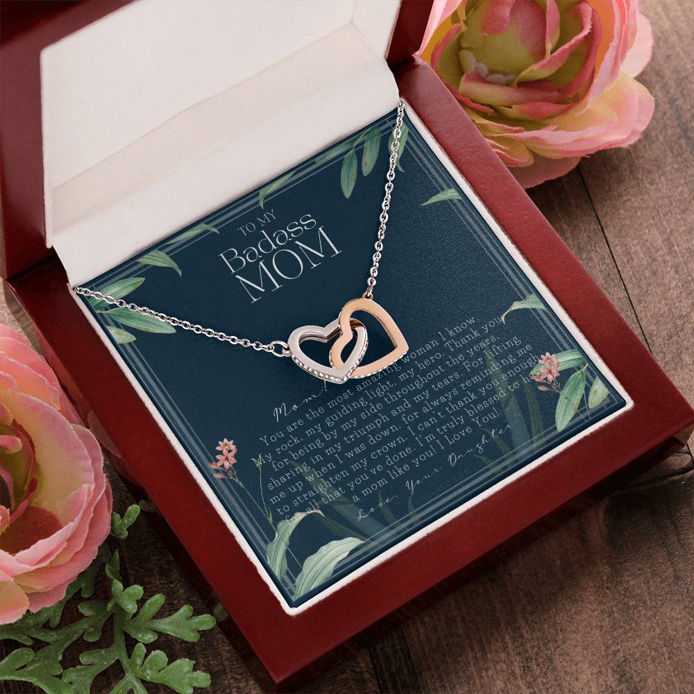 To My Badass Mom Necklace Mother’S Day Gift Daughter To Mom Gift Gift From Daughter To Mom On Wedding Day Mom Gift Birthday Gift Interlocking Hearts Necklace