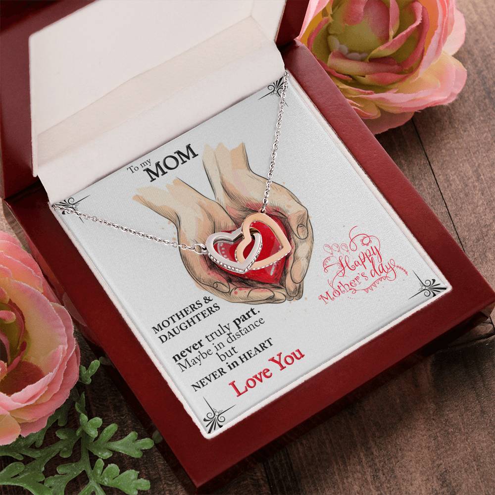 Mothers And Daughters Never Truly Part. Beautiful Necklace For Your Mom. Interlocking Hearts Necklace