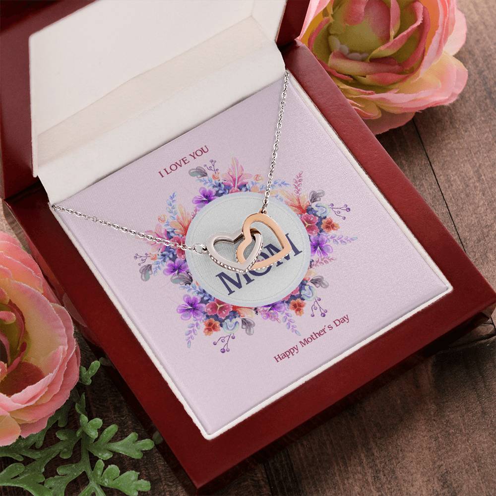 Happy Mother'S Day - Two Hearts Embellished With Cubic Zirconia Stones Interlocking Hearts Necklace