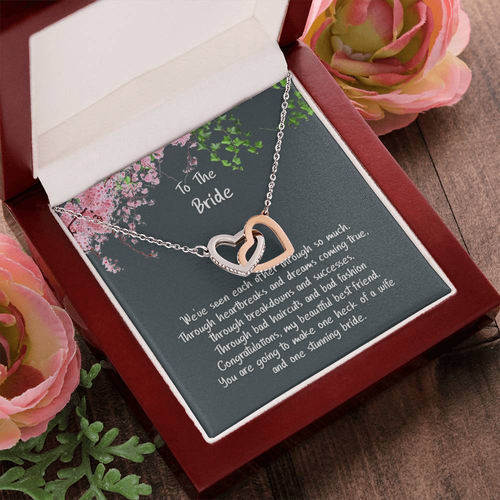 The Bride My Best Friend Hearts Rose Gold Finish Necklace Interlocking Hearts Necklace
