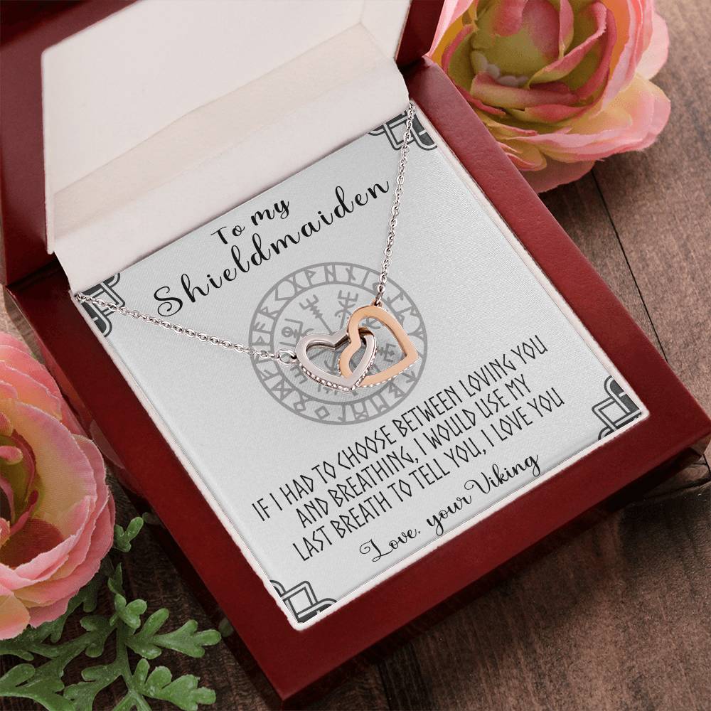 To My Shieldmaiden Interlocking Heart Necklace To Wife Necklace Shieldmaiden And Viking Interlocking Hearts Necklace