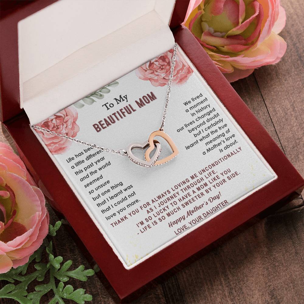 Gift For Mom - True Meaning Of A Mother'S Love - Interlocking Interlocking Hearts Necklace