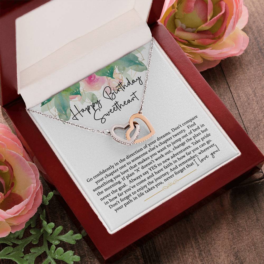 Happy Birthday Sweetheart - Interlocking Hearts - Pink Gold Interlocking Hearts Necklace