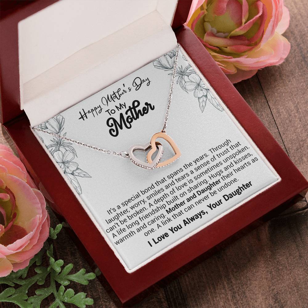 Happy Mother'S Day Mom It'S A Special Bond That Spans The Years. Interlocking Hearts Necklace