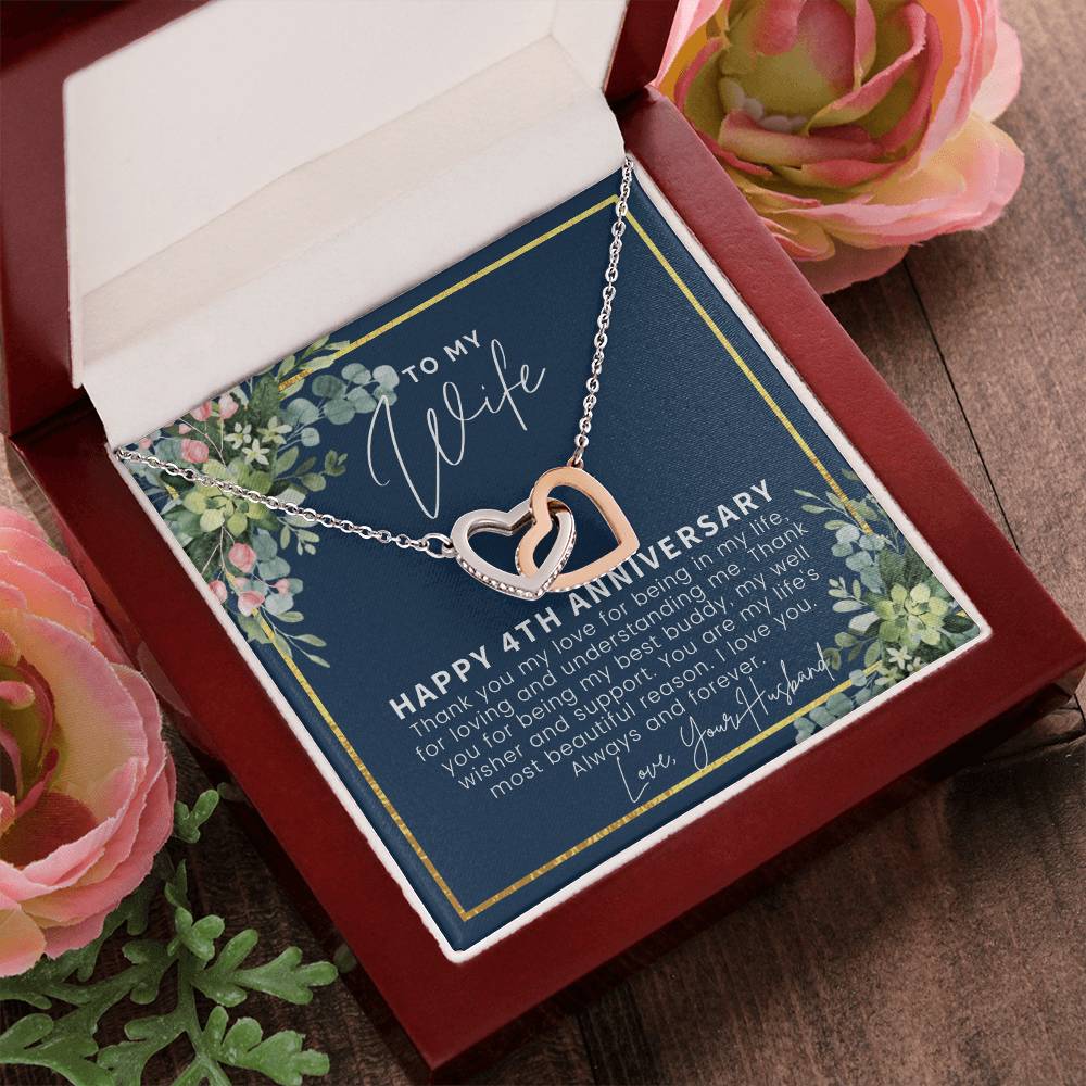 4 Year Anniversary Gifts 4Th Anniversary Gift Ideas 4Th Anniversary Gift For Wife 4 Year Wedding Anniversary Gift For Her Interlocking Hearts Necklace