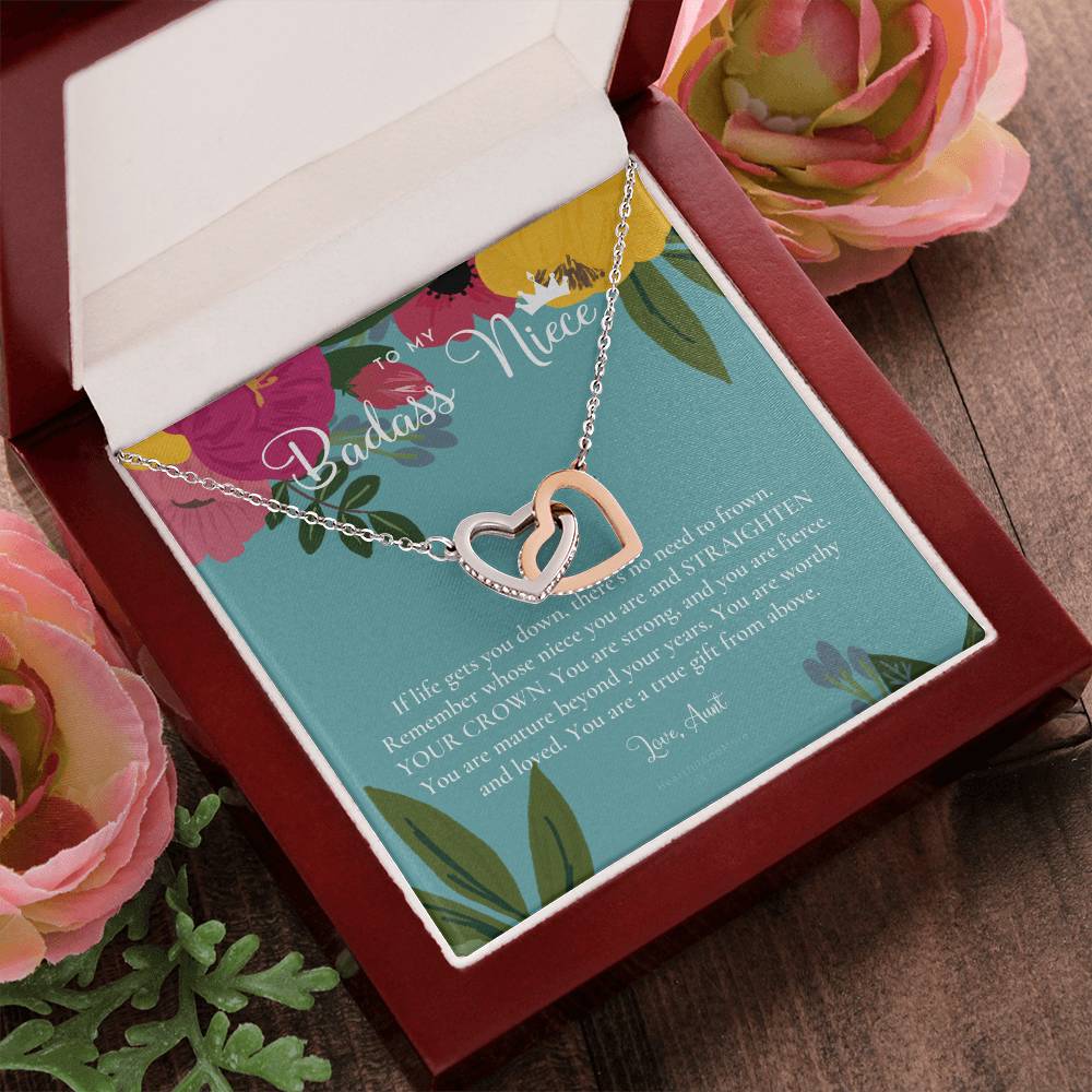 To My Badass Niece Straighten Your Crown Necklace Aunt Niece Necklace Niece Birthday Gift Niece Graduation Gift Interlocking Hearts Necklace