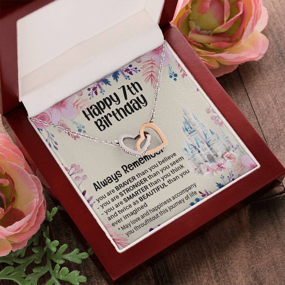Happy 7Th Birthday Gift For Daughter Gift For 7 Years Old Birthday Teen Girl Daughter Necklace Gift Interlocking Hearts Necklace