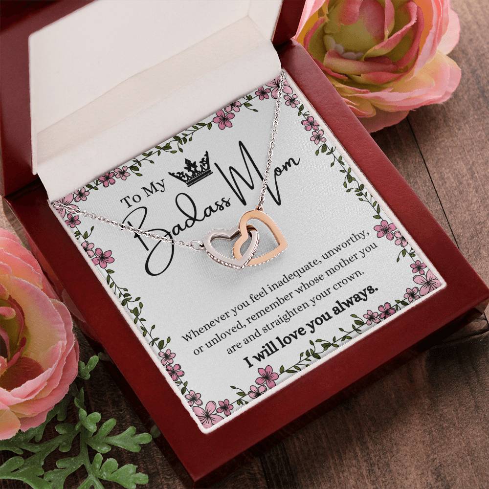 To My Badass Mom Interlocking Hearts Necklace Gift Set