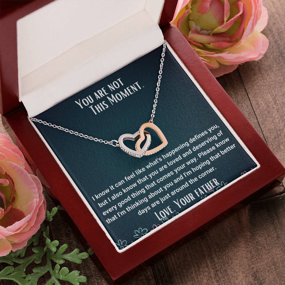Interlocked Necklace You Are Not This Moment Encouragement Message Card Interlocking Hearts Necklace