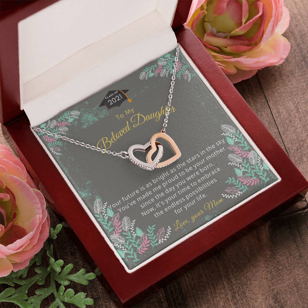 Two Hearts For Daughter'S Graduation Necklace. Interlocking Hearts Necklace