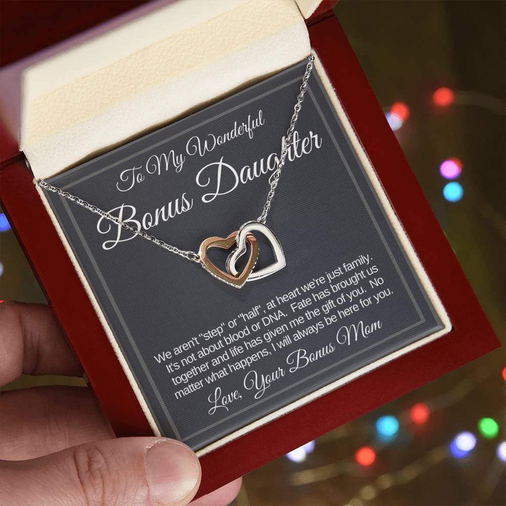 Bonus Daughter Linked Hearts Necklace Gift From Bonus Mom Interlocking Hearts Necklace