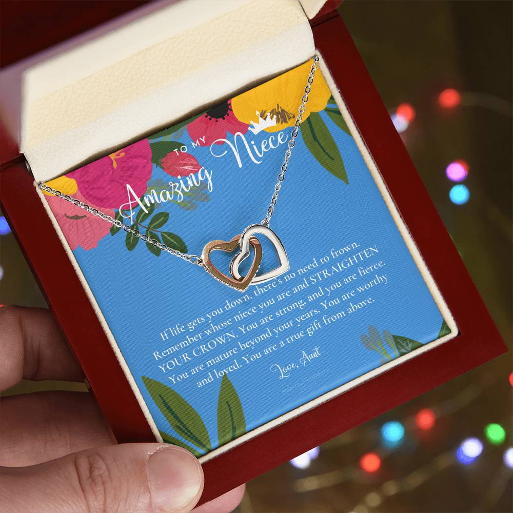 To My Amazing Niece Straighten Your Crown Necklace Aunt Niece Necklace Niece Birthday Gift Niece Graduation Gift Interlocking Hearts Necklace