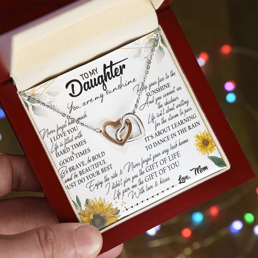 To My Daughter Interlocking Hearts Necklace Message Card