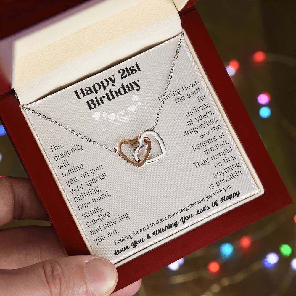 21St Birthday Dragonfly Necklace Gift Happy 21St Birthday Gifts For Her Best Friend Daughter Sister Niece Auntie Necklace Happy 21 Birthday Birthday Necklace Interlocking Hearts Necklace