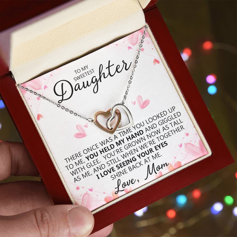 To My Daughter - You Are My Heart - Unique Heart Bonding Necklace Gift Set Interlocking Hearts Necklace