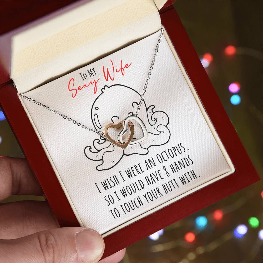 Funny Message Card With Awesome Necklace For Sexy Wife - Interlocking Heart Necklace Interlocking Hearts Necklace