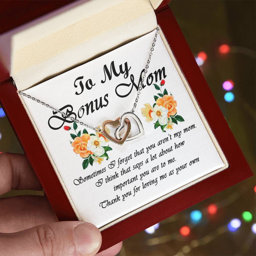 To My Bonus Mom Interlocking Hearts Necklace