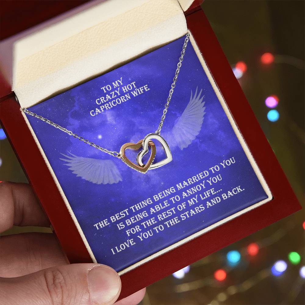 Hot Capricorn Wife Interlocked Hearts Necklace With Personal Message Card And Jewelry Box. Interlocking Hearts Necklace