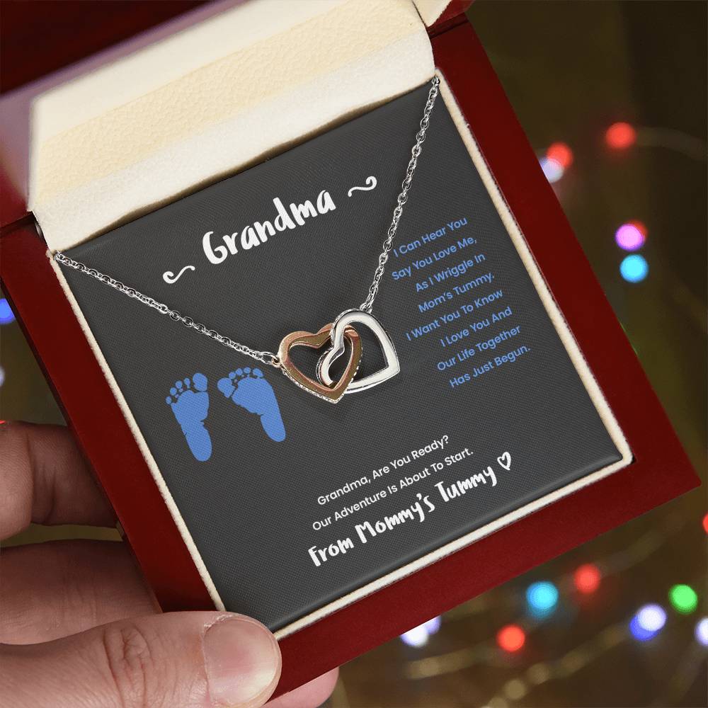 Grandma I Can Hear You Say You Love Me - Blue Version Interlocking Hearts Necklace