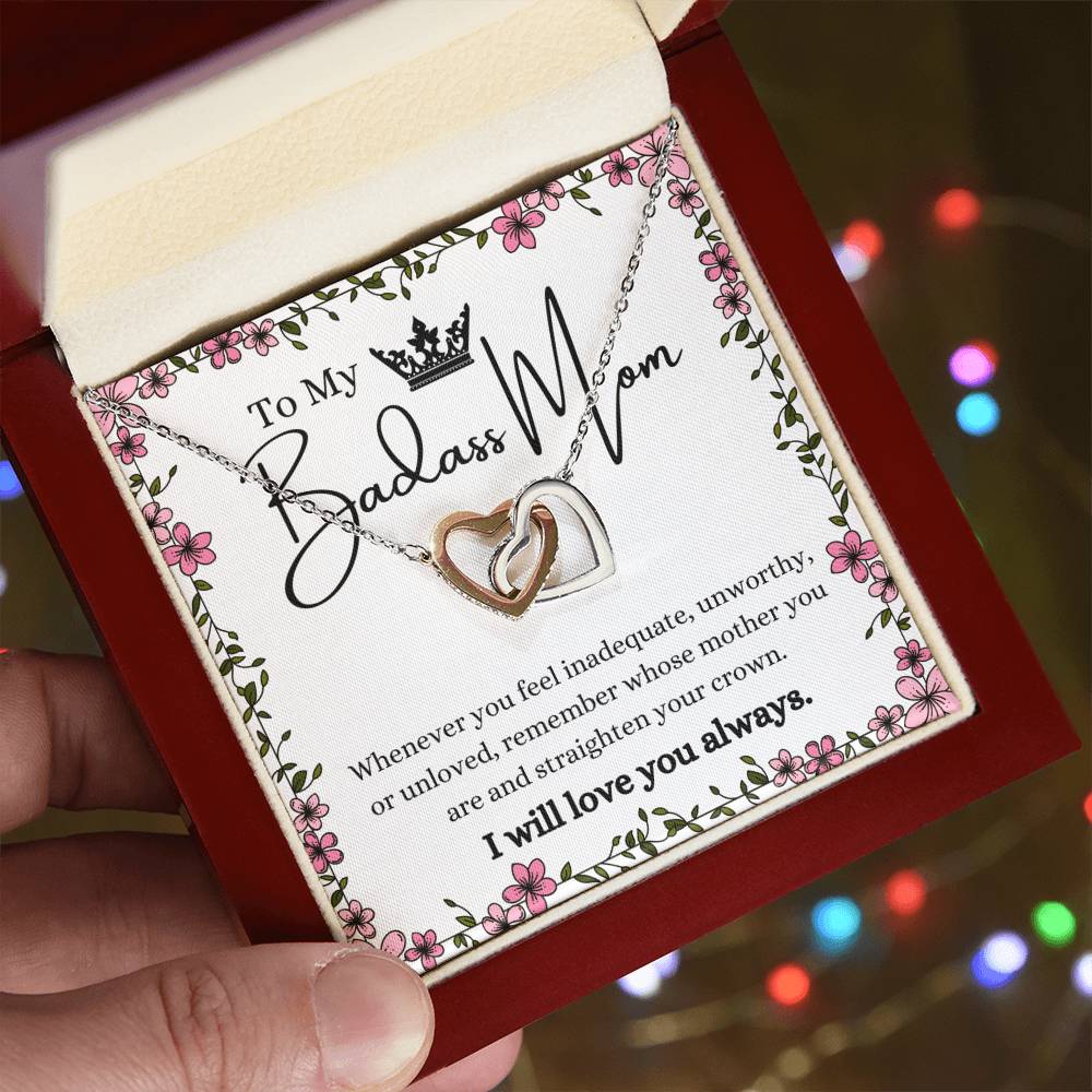 To My Badass Mom Interlocking Hearts Necklace Gift Set