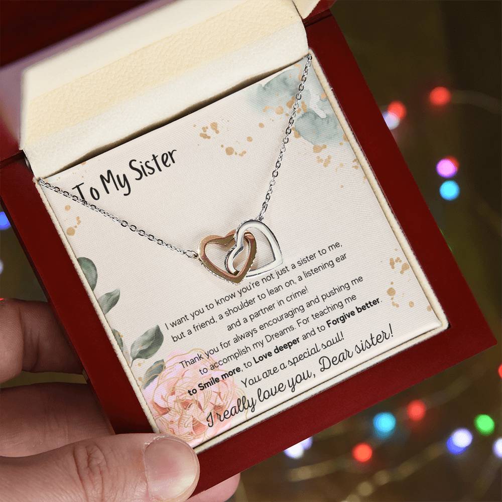 To My Sister Interlocking Hearts Necklace
