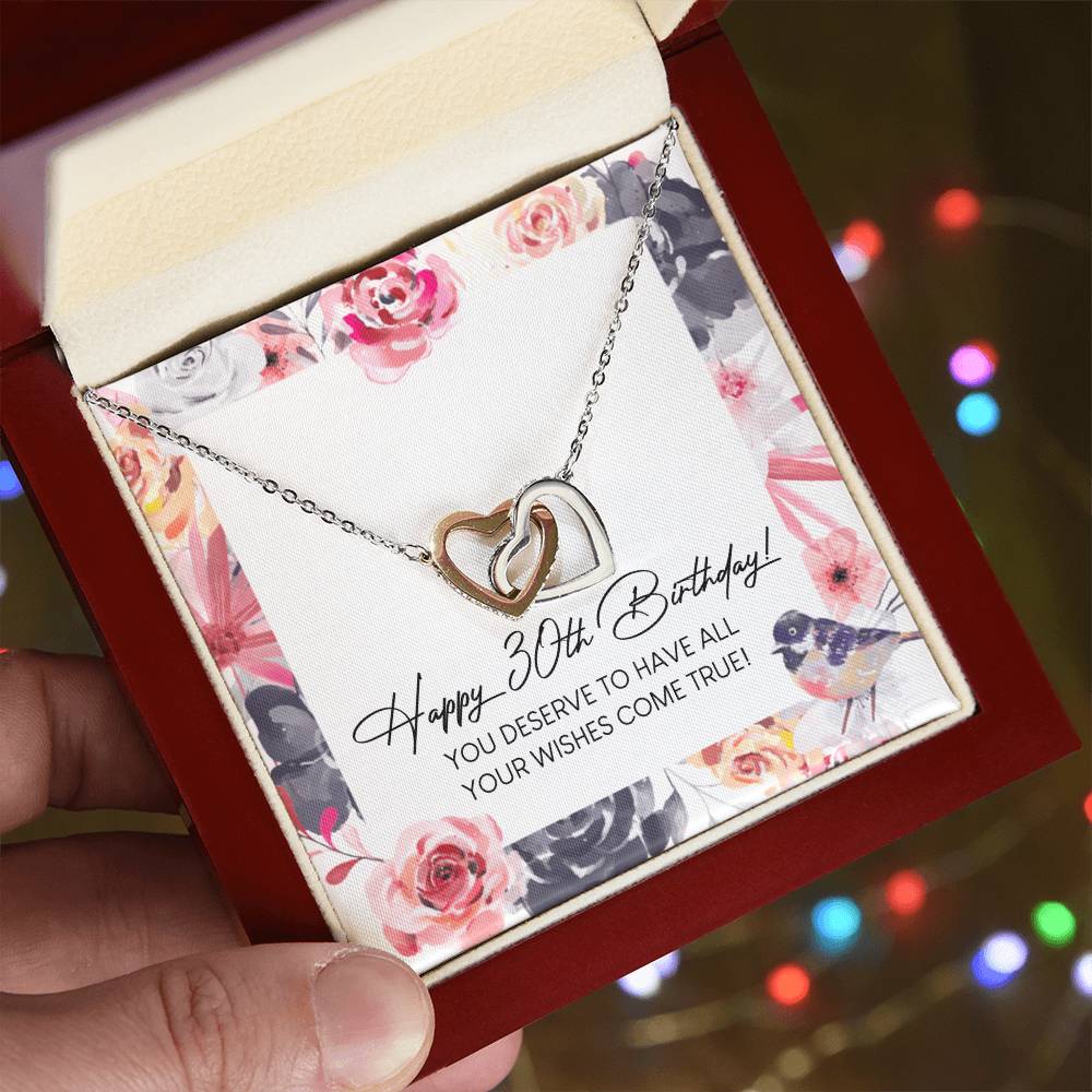 Happy 30Th Birthday Interlocking Hearts Necklace Message Card