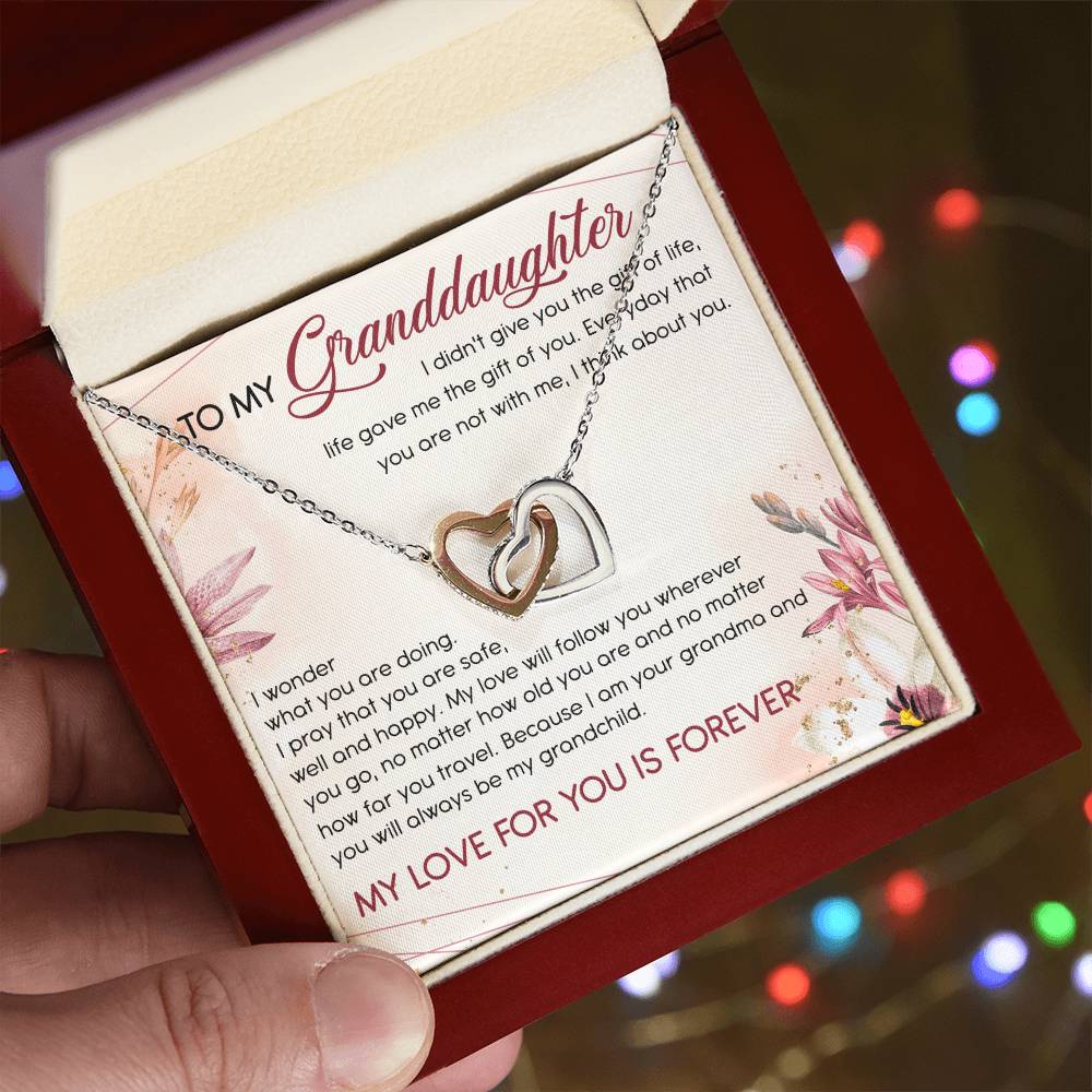 To My Granddaughter Interlocking Hearts Necklace Message Card