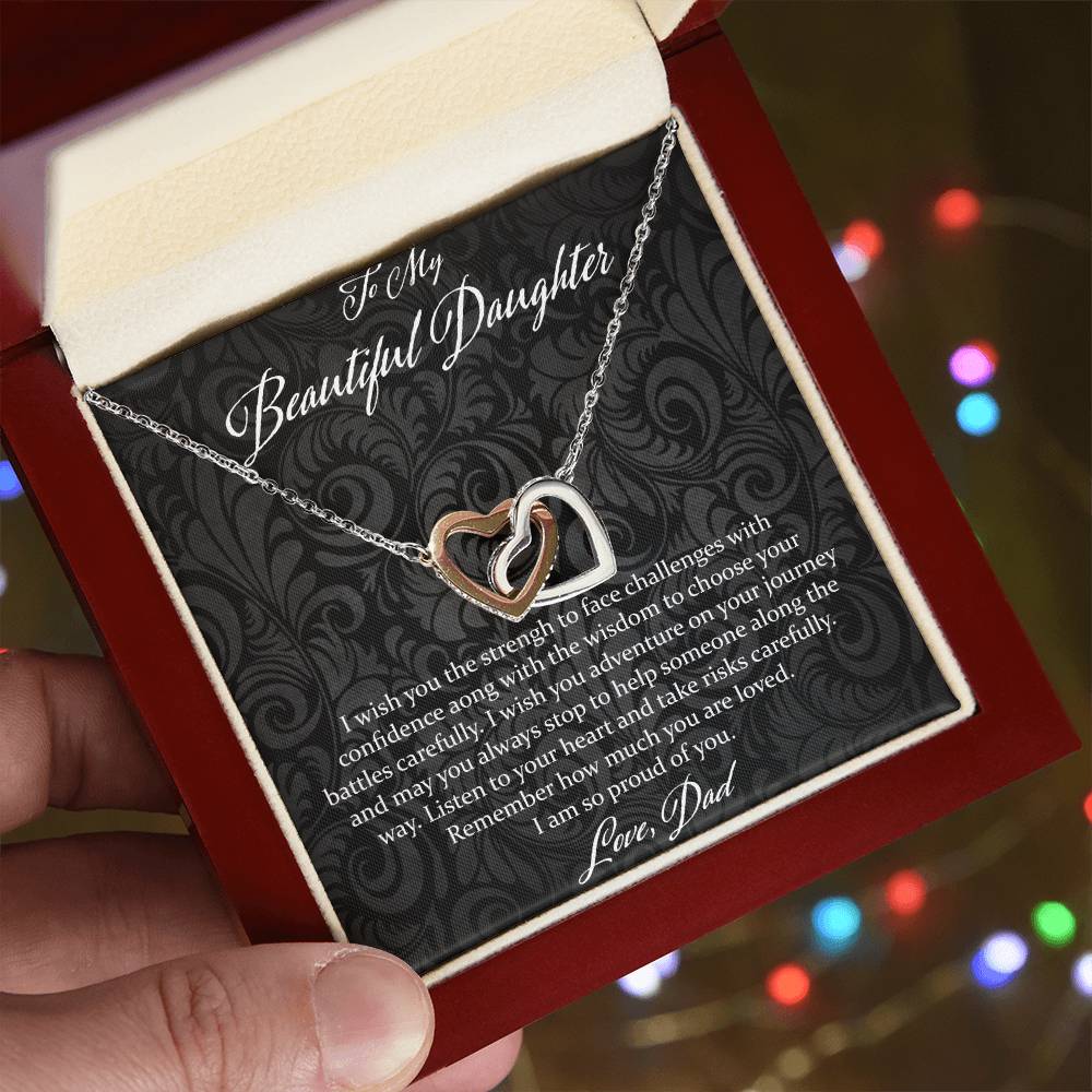 To My Beautiful Daughter I Wish You The Strength - Love Dad Interlocking Hearts Necklace