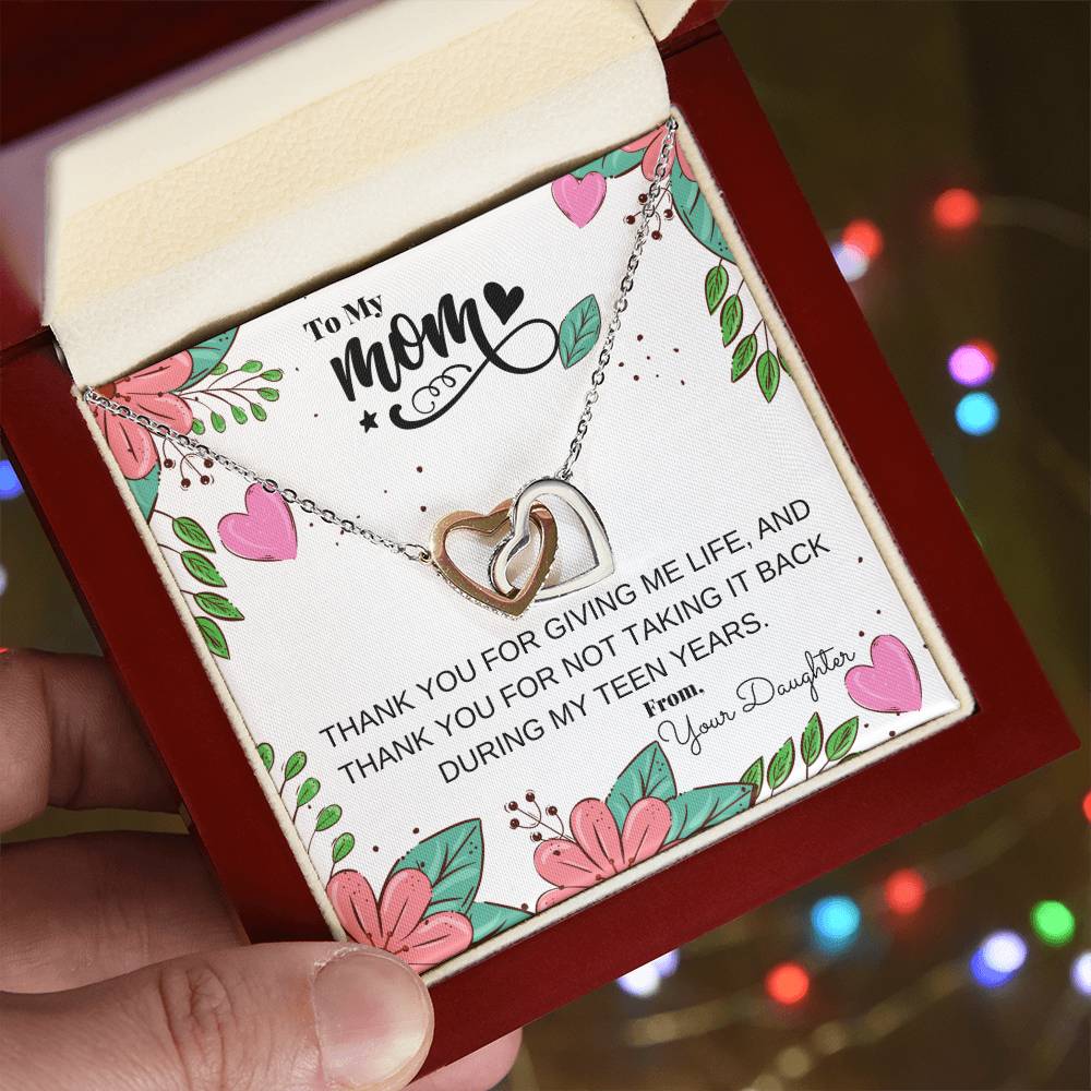 Thank You For Giving Me Life And Not Taking It Back In My Teen Years Necklace Interlocking Hearts Necklace