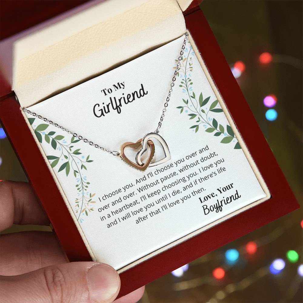 To My Girlfriend - I'Ll Always Love You Necklace Interlocking Hearts Necklace