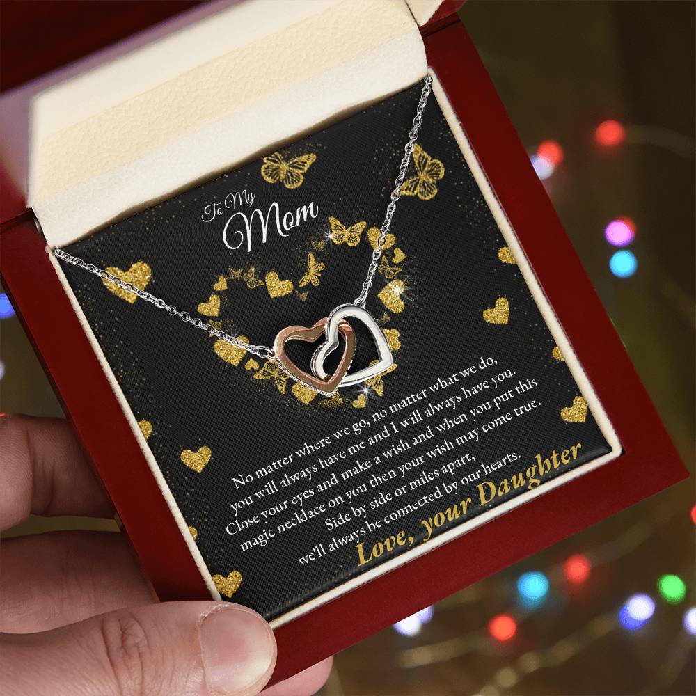 Connected By Our Hearts - To My Mom Joined Hearts Necklace Interlocking Hearts Necklace
