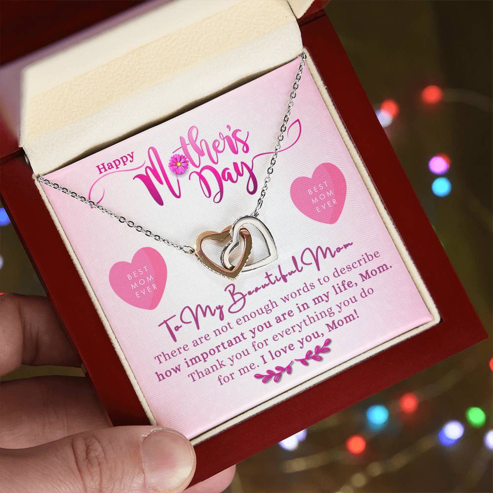 Mothers Day Double Heart Necklace Gift Interlocking Hearts Necklace