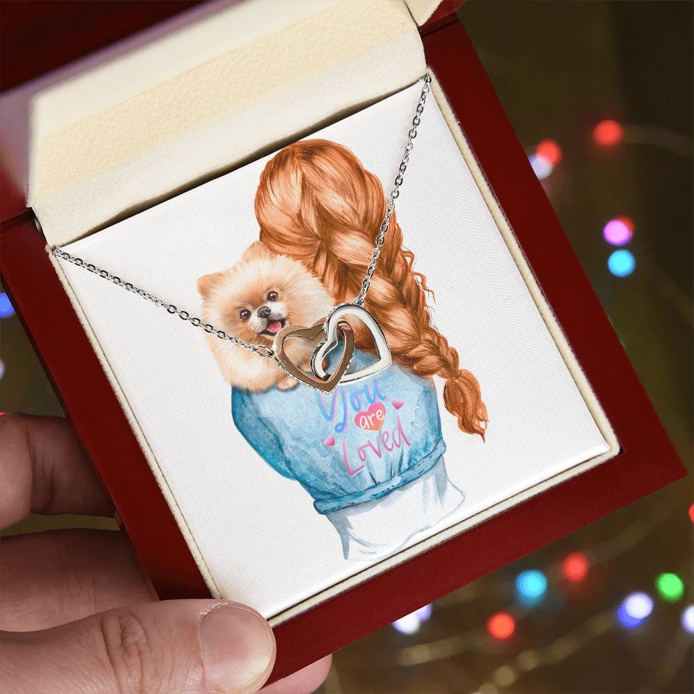 Dog Mom Pom Pomeranian Lovers Two Interlocking Hearts Gift Necklace Interlocking Hearts Necklace