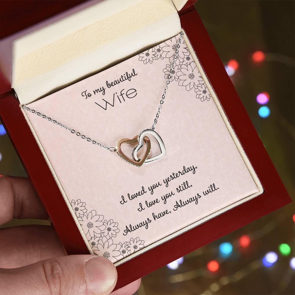 To My Beautiful Wife Interlocking Hearts Necklace