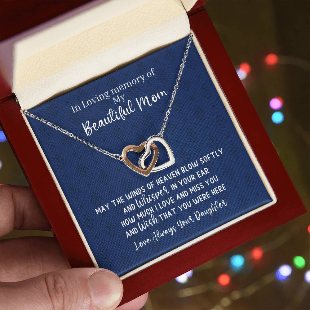 Mom Remembrance - 2 Hearts Necklace - Love Daughter Interlocking Hearts Necklace