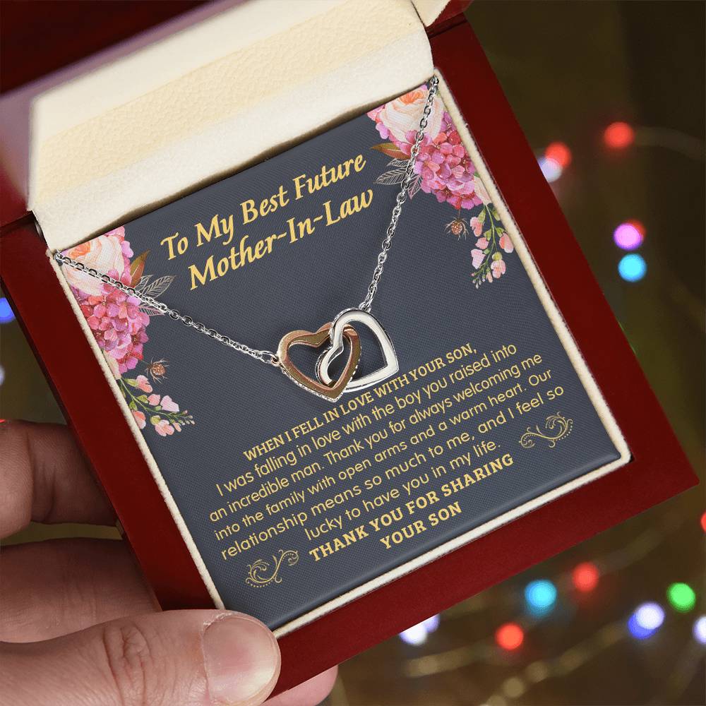Gift For Future Mother-In-Law - The Boy You Raised - Interlocking Interlocking Hearts Necklace