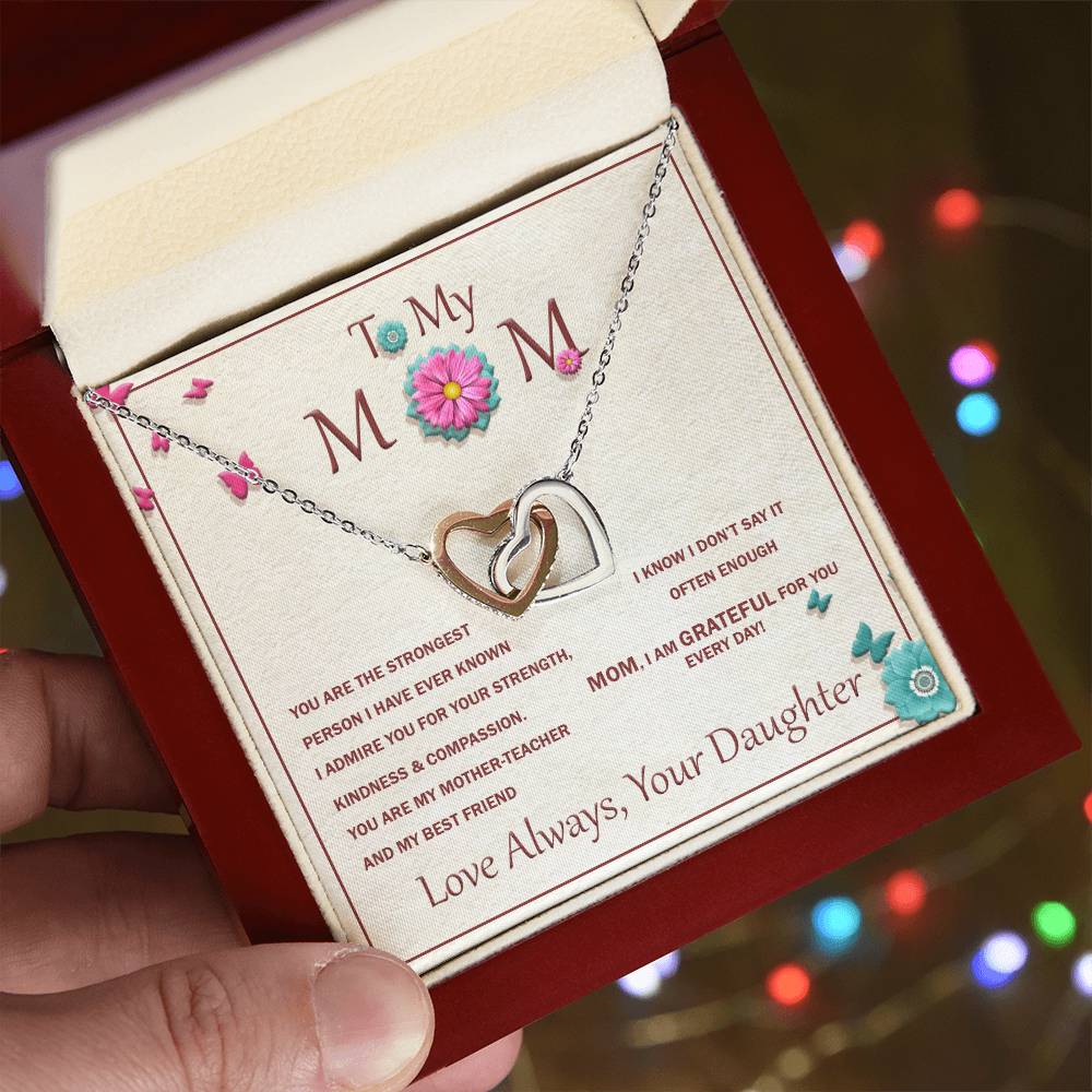 Interlocking Heart Necklace For Mother With Message Card Interlocking Hearts Necklace
