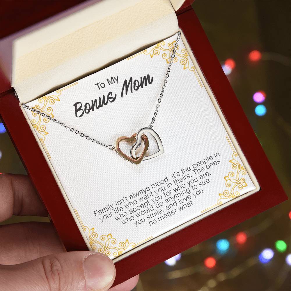 To My Bonus Mom - Interlocking Hearts Premium Lovecube Interlocking Hearts Necklace