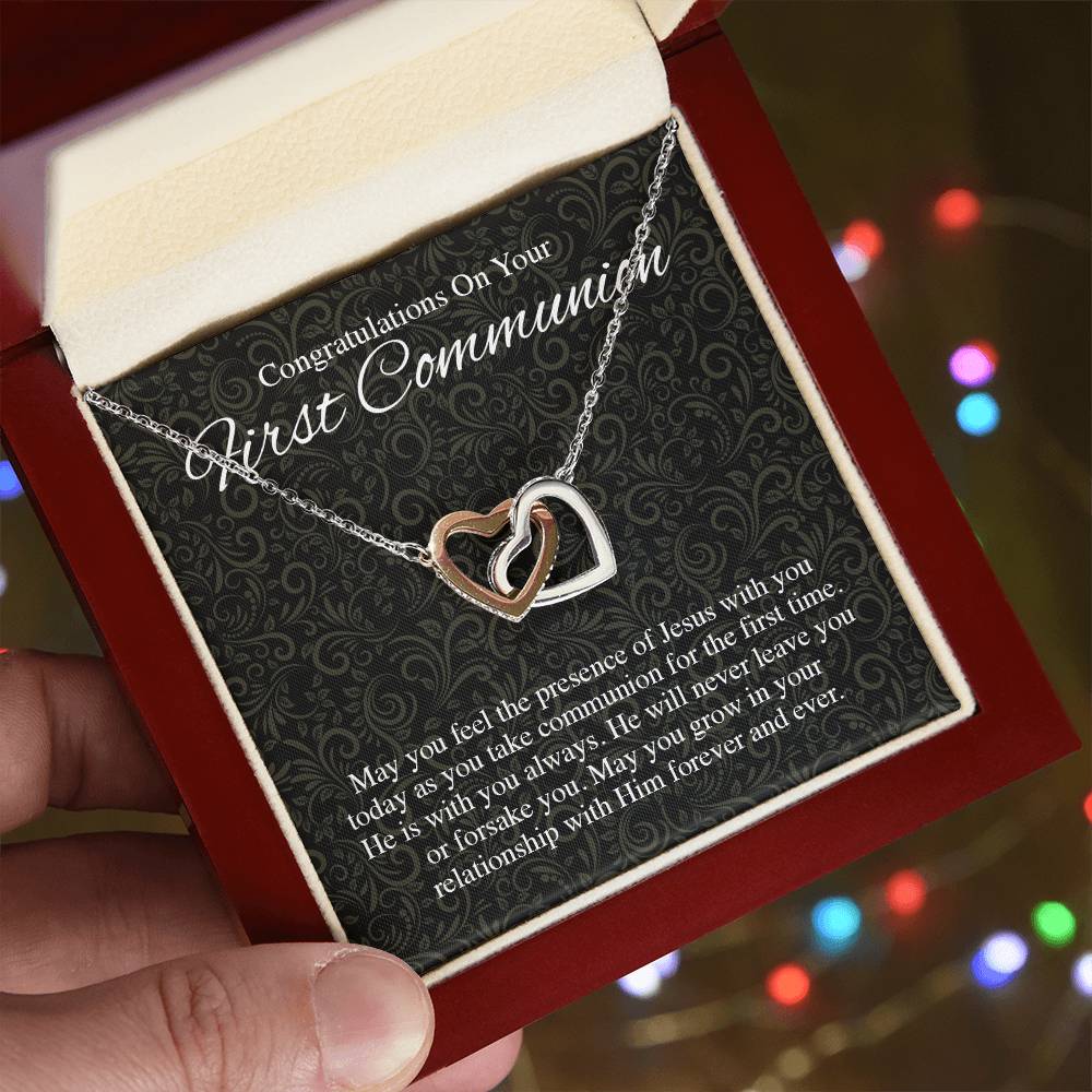 22 Congratualtions On Your First Communion V1 Interlocking Hearts Interlocking Hearts Necklace