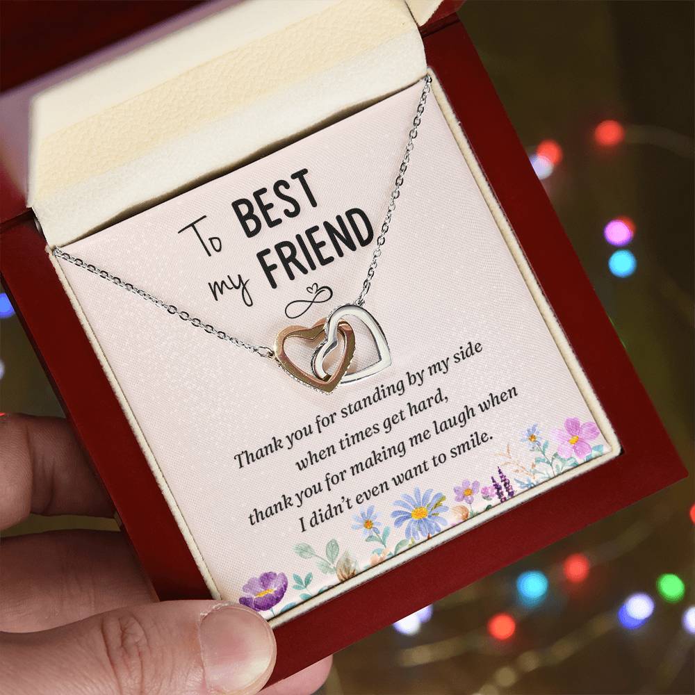 To My Best Friend-Thank You Interlocking Hearts Necklace