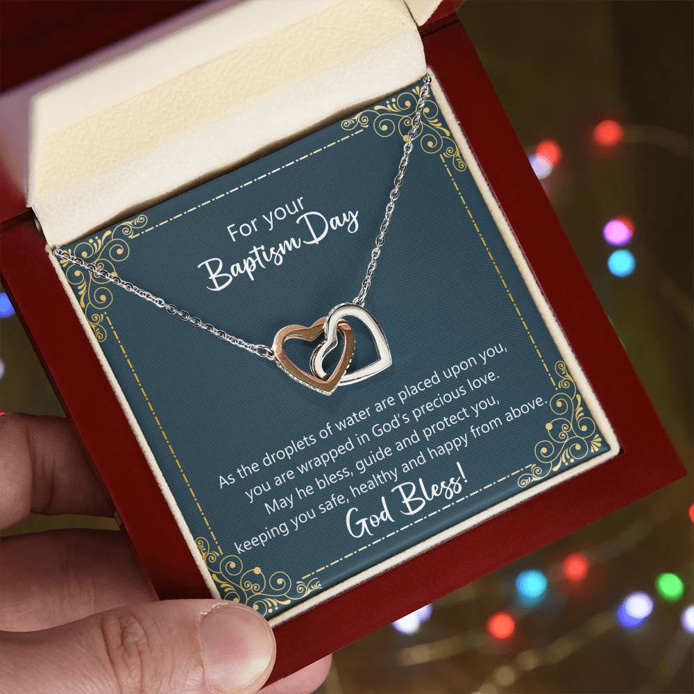 Baptism Gift - May God Keep You Safe Necklace Interlocking Hearts Necklace