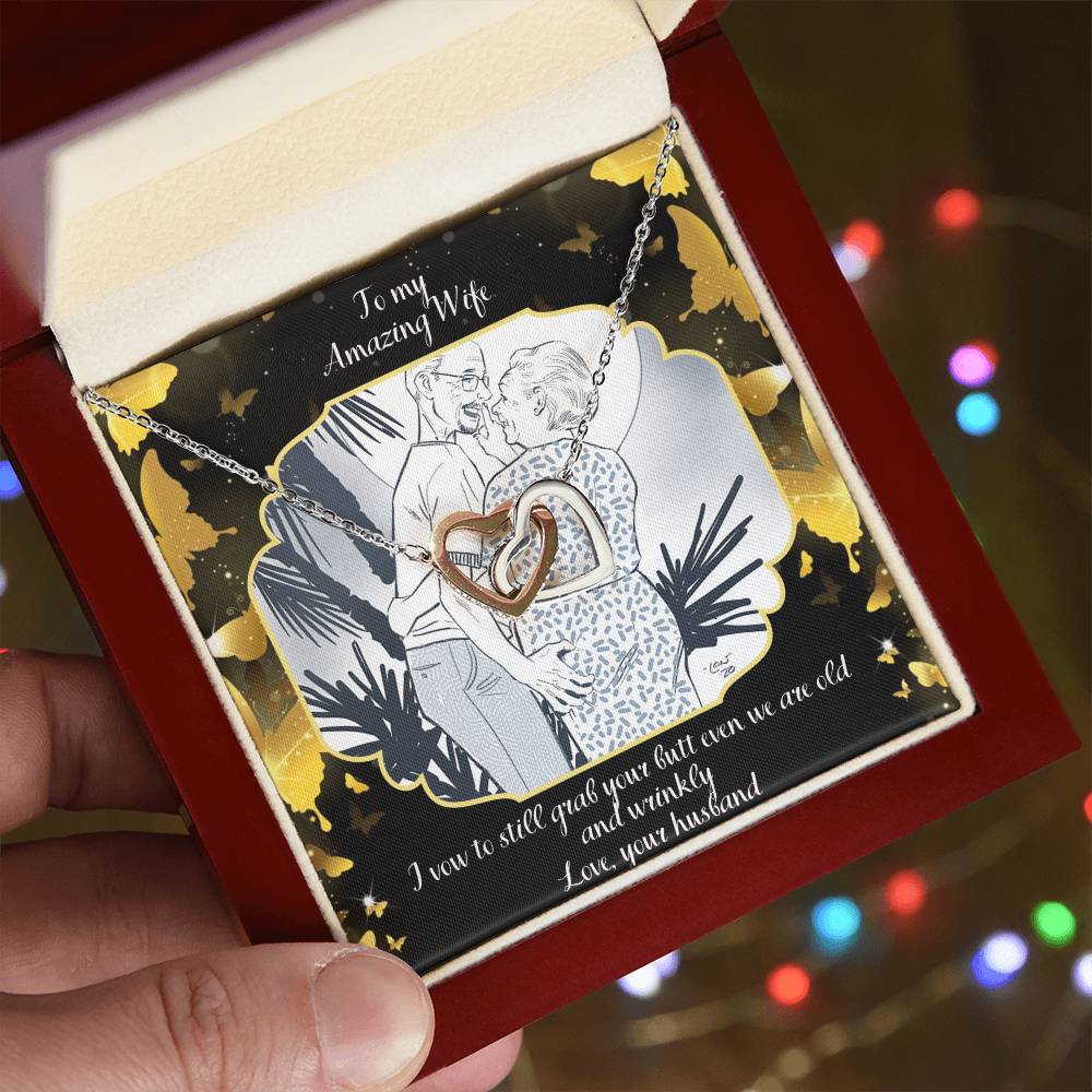 I Vow To Grab Your Butt Even We Are Old And Wrinkly Interlocking Heart Necklace Limited Design By Lan Medina Interlocking Hearts Necklace