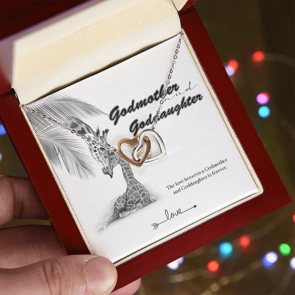 Godmother Goddaughter Gift Necklace Emotional Message Card Cute Giraffe Interlocking Hearts Necklace