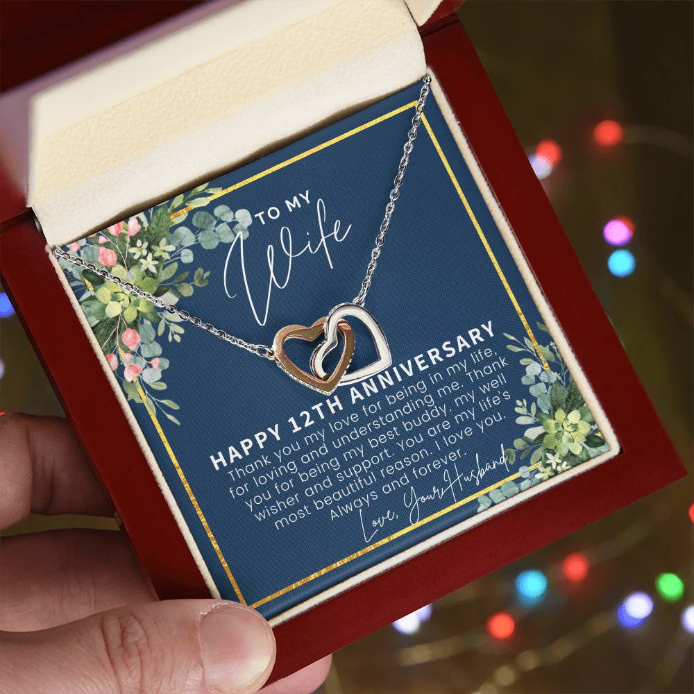 12 Year Anniversary Gift Ideas 12Th Anniversary Gift For Her 12 Year Wedding Anniversary Gift For Wife 12Th Anniversary Gifts Interlocking Hearts Necklace