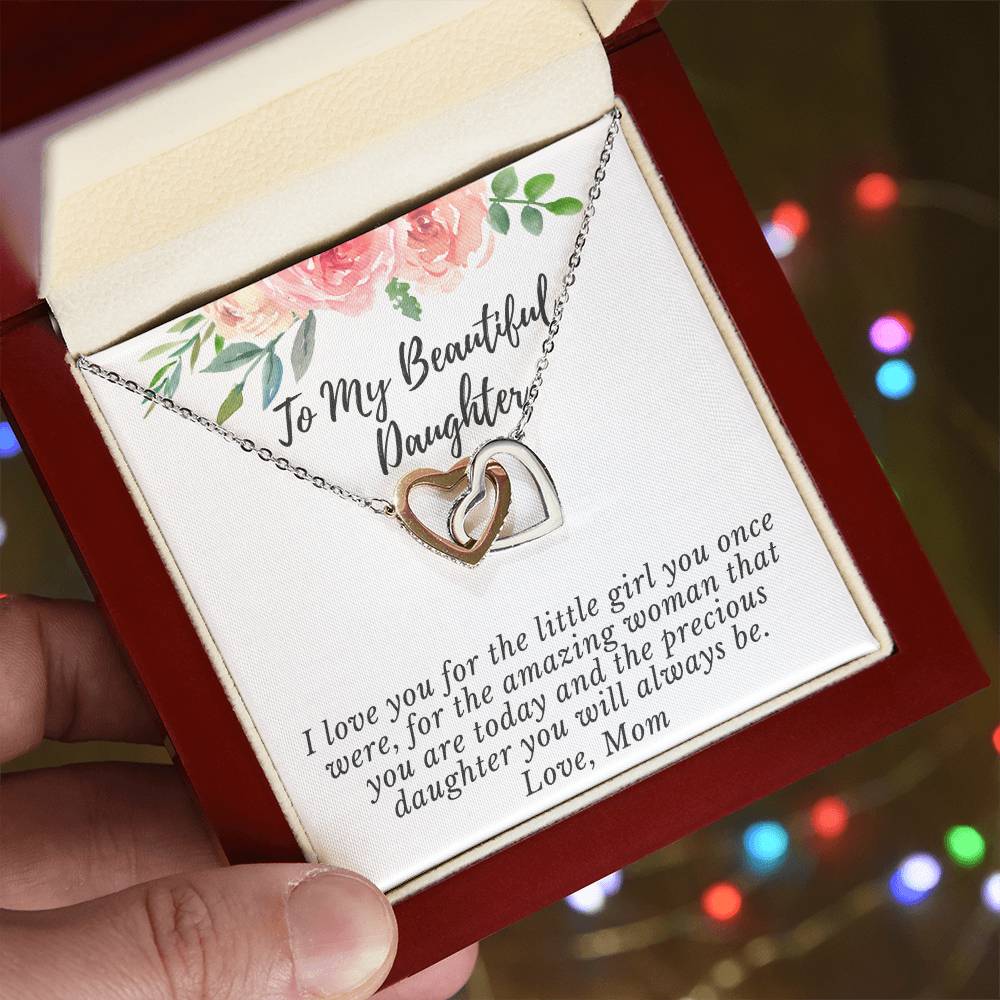 I Love You For The Precious Daughter You Will Always Be Necklace Interlocking Hearts Necklace