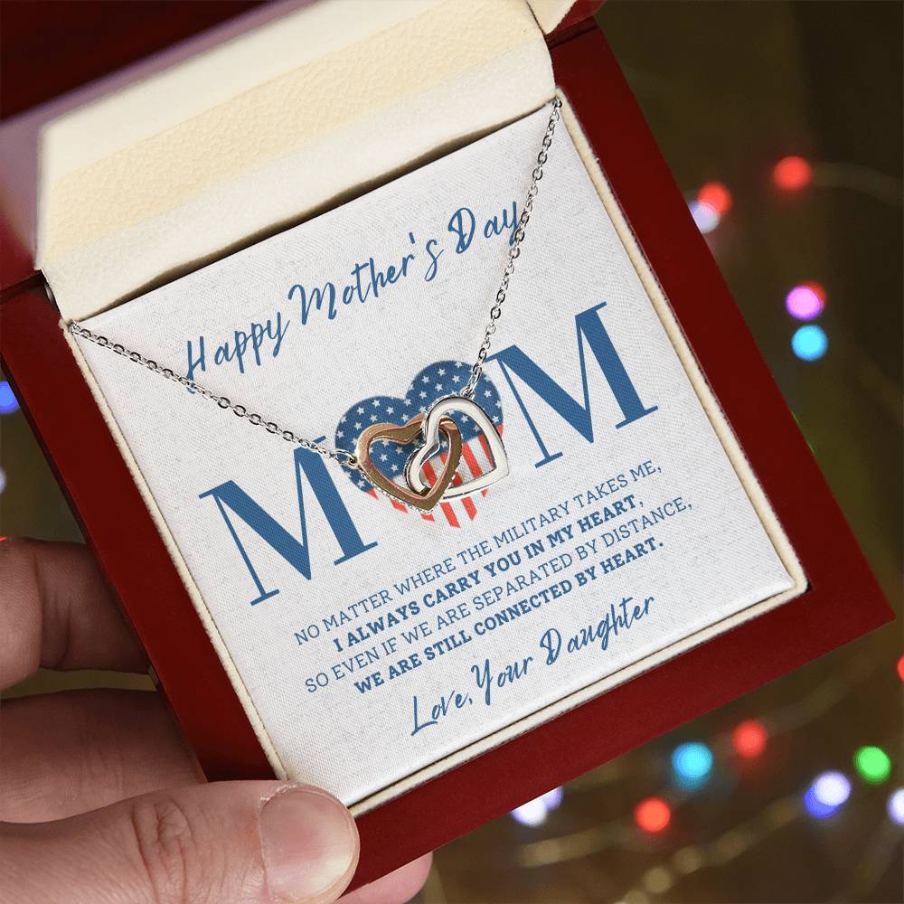 Military Daughter Carry You In My Heart Mother'S Day Necklace 🇺🇸 Interlocking Hearts Necklace