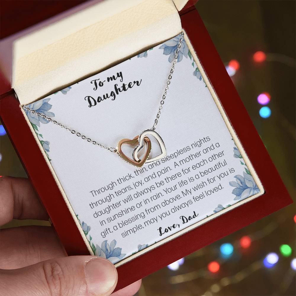 To My Daughter. Through Thick And Thin - Love Dad Interlocking Hearts Necklace