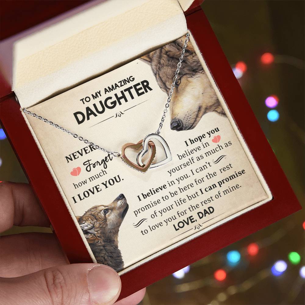 To My Amazing Daughter - Never Forget - I Love You - Love Dad Interlocking Hearts Necklace