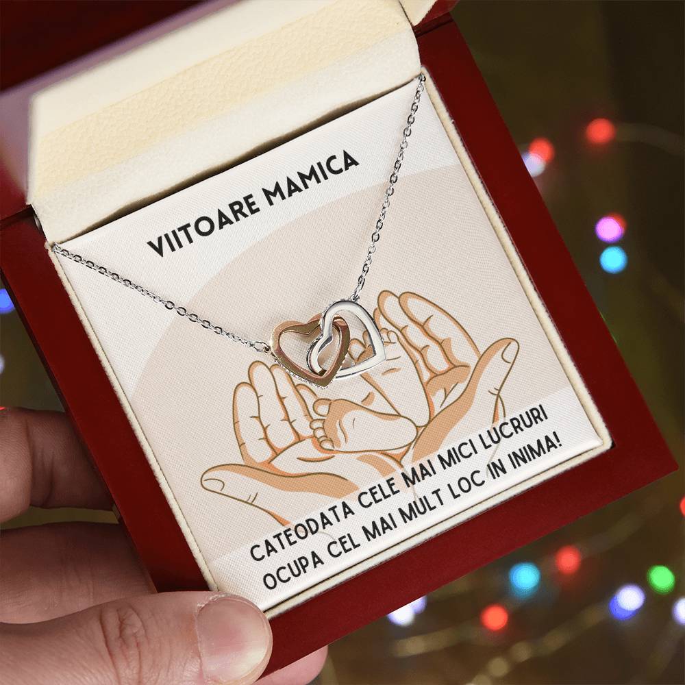 Colier Inimi Conectate Pentru Viitoare Mamica Interlocking Hearts Necklace